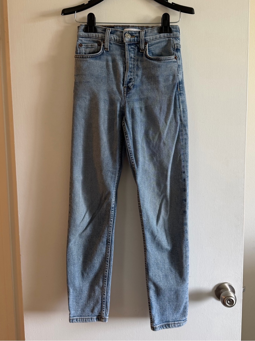 RE/DONE Designer Lightwash 5-Button Fly High Rise Slim Fit Jeans size 25 EUC - Picture 1 of 12